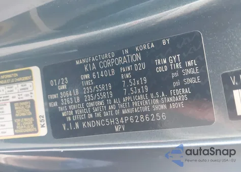 2023 Kia Carnival Mpv Ex z USA, uszkodzony, nr VIN KNDNC5H34P6286256